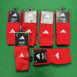 6 Pair - Adidas Unisex Metro 6 Over the Calf Soccer Socks Team Power Red Large